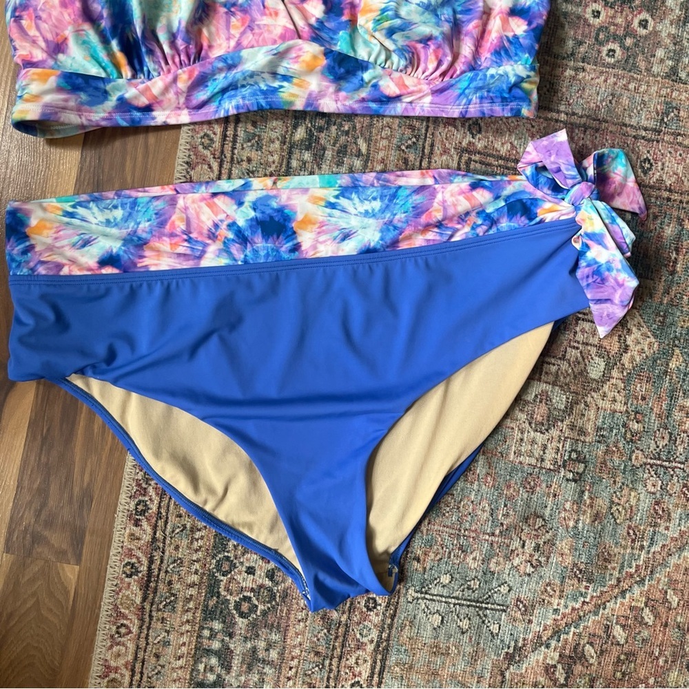 Swimsuits For All Tie Dye Shoulder Bikini Set Shirred High Waist Brief 22 / 24 - Picture 4 of 12
